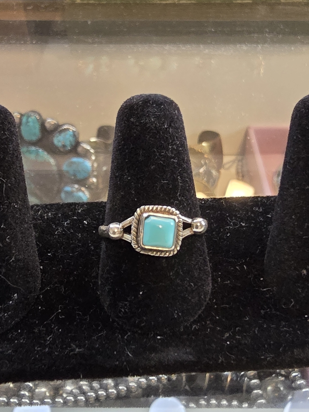 Sterling Silver Turquoise Square Stone Ring - Sz 8